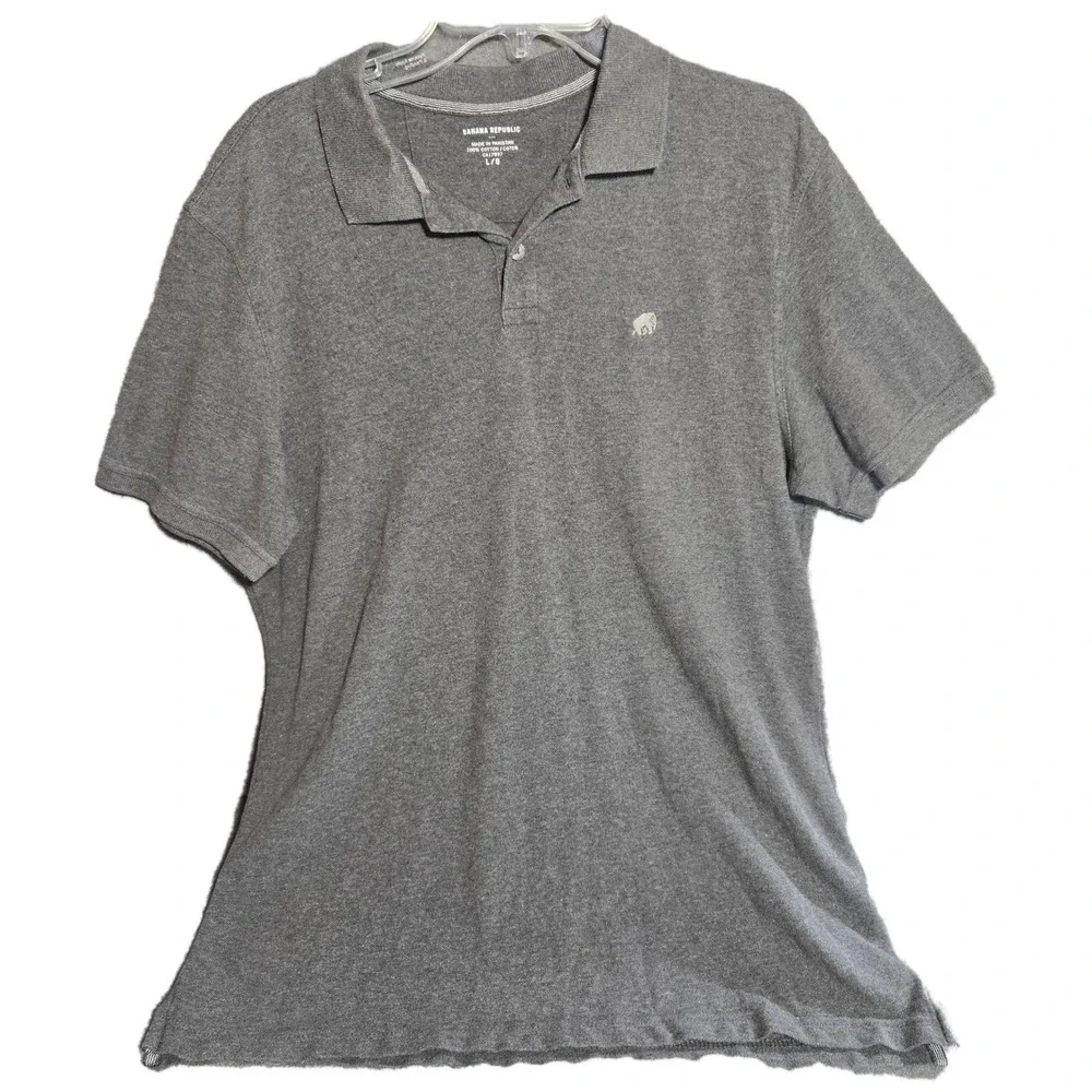 Banana Republic Mens‎ Elephant Piqué Polo Shirt Charcoal Heather Grey Lrg Preppy
